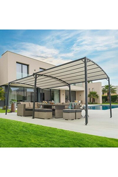 Danube Home مظلة معدنية بسقف منزلق - مظلة خارجية رمادية اللون، بوليستر متين، ضمان لمدة عام