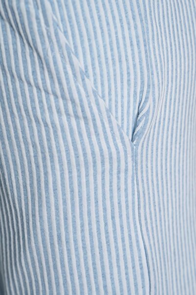 birizmoda Striped Straight Leg Elastic Waist Trousers - Blue