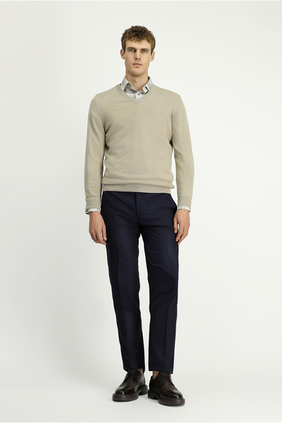 Kiğılı V-подібний виріз, прямий крій, бавовняний кашеміровий трикотажний светр