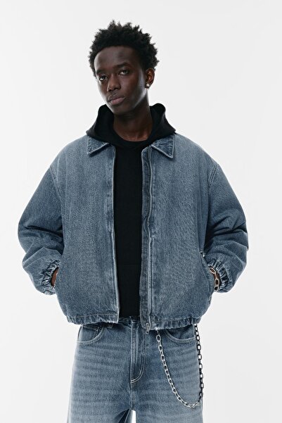 Pull & Bear Fermuarlı denim ceket