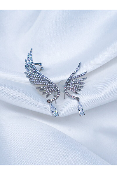 DlaraJewelry أقراط نسائية على شكل جناح ملاك فضية اللون