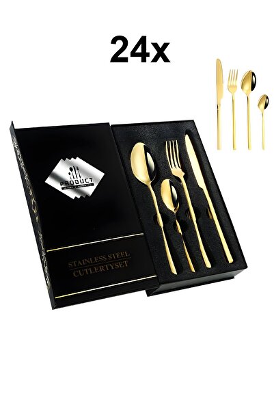 Chavin 24 Parça 6 Kişilik Gold Çelik Yemek Kaşık Çatal Bıçak Set cin739srx