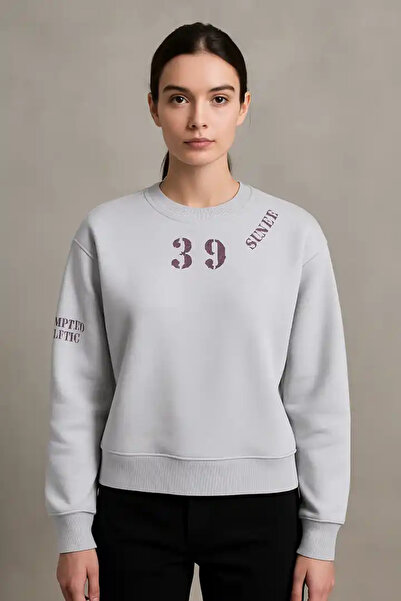 cemo 39 Printed Cropped Sweatshirt with Bicycle Neckline,