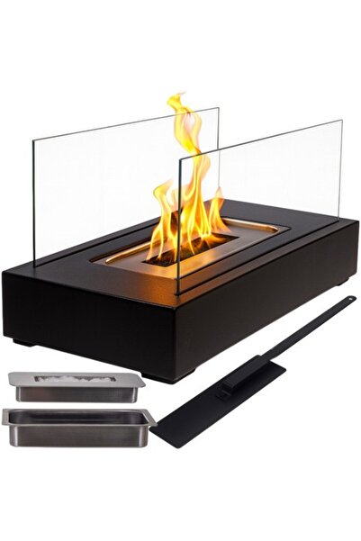 zola Portable bioethanol fireplace with glass, loft style, 250 ml tank, 35 x 18 x 17 cm, metal