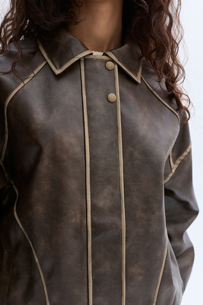 Mudo Leather Look Oversize Coat Jacket