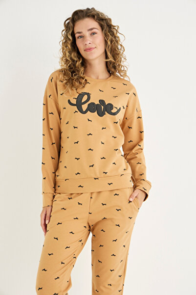 İPEKTENİM Love Yazı Nakışlı Deesenli Ribanalı Pijama Takımı