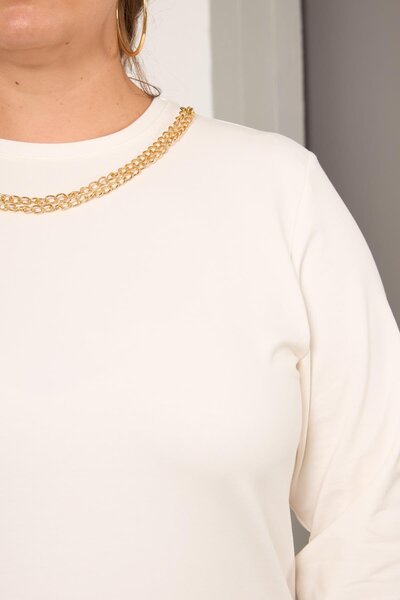 RMG Collar Chain Detailed Oversized Sweatshirt Ecru