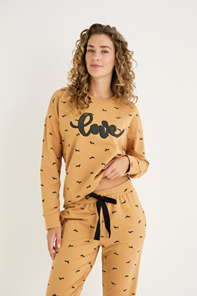 İPEKTENİM Love Yazı Nakışlı Deesenli Ribanalı Pijama Takımı