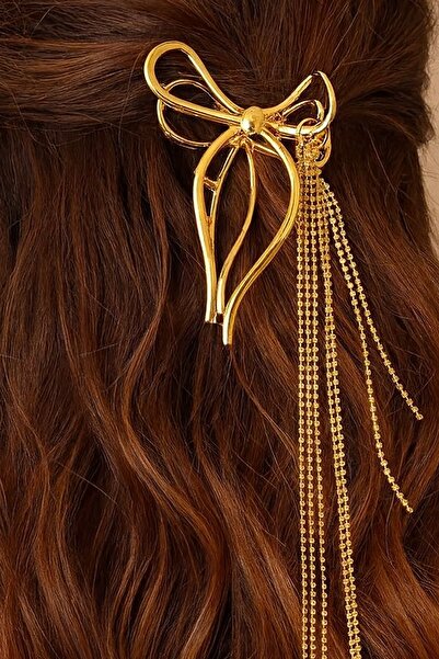 TAKIŞTIR Μεταλλική πόρπη με κορδέλα σε χρυσό χρώμα και λεπτομέρεια από πέτρα