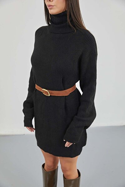 Maxi modena Oversize Turtleneck Black Knitwear Tunic