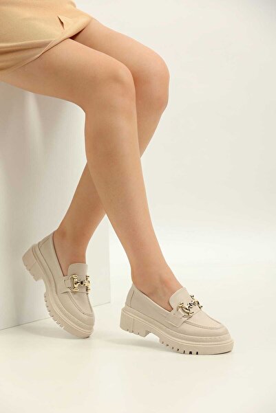 Yula Fashion Shoes Tokalı Günlük Kullanım Kadın Kalın Taban Loafer