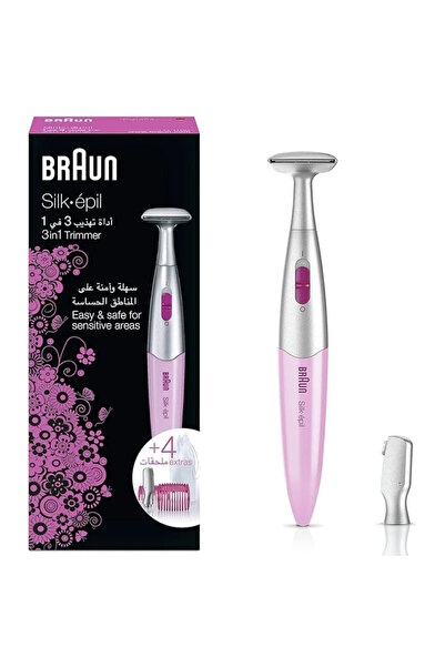 Braun Corded Epilator Silk Epil 3 in 1 Trimmer, Easy And Safe For Sensitive Area- Pink