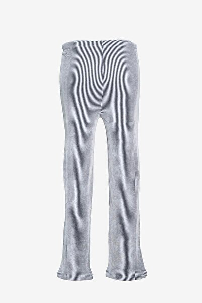 birizmoda Striped Straight Leg Elastic Waist Trousers - Black