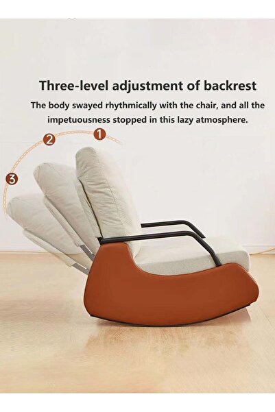 ESMART Folding Rocking Recliner Chair with Adjustable Backrest & Footrest, For Home & Office - Biege/Brown