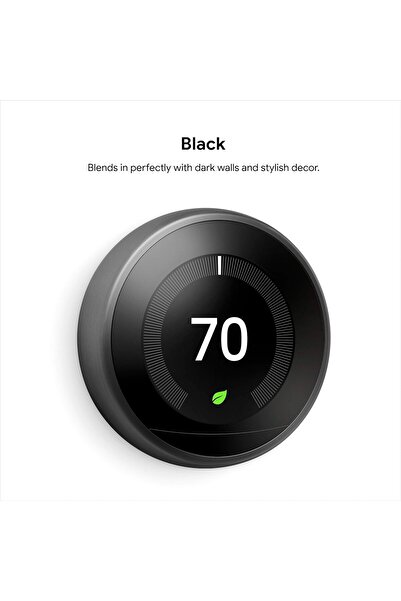 Google ترموستات Nest Smart Learning Wi-Fi القابل للبرمجة، الجيل الثالث، لون أسود عاكس