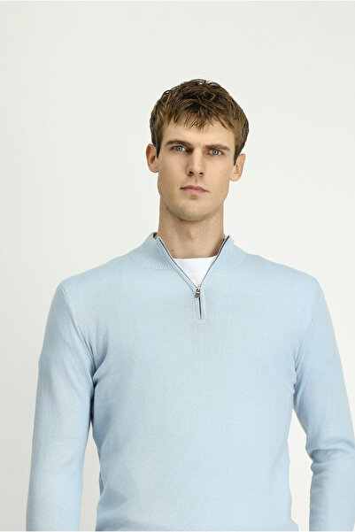 Kiğılı Yarım Balıkçı Yaka Regular Fit Fermuarlı Kaşmirli Triko Kazak