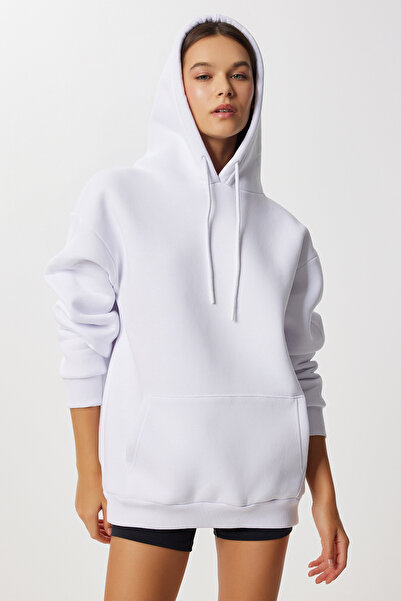 Lovelyİstanbul Πλεκτό φούτερ με κουκούλα Oversize LEN0042 ΛΕΥΚΟ