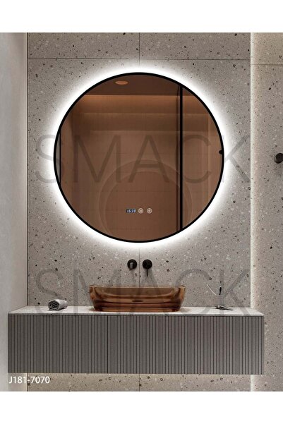 Smack Oglindă LED și tactilă, cu funcție de dezaburire și ceas, ramă neagră m...