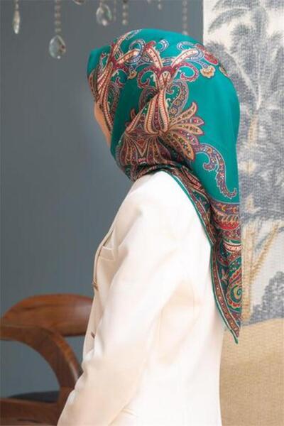 Vissona Twill Silk Scarf 60777 - 20 - 0038 Emerald Green Ethnic Pattern