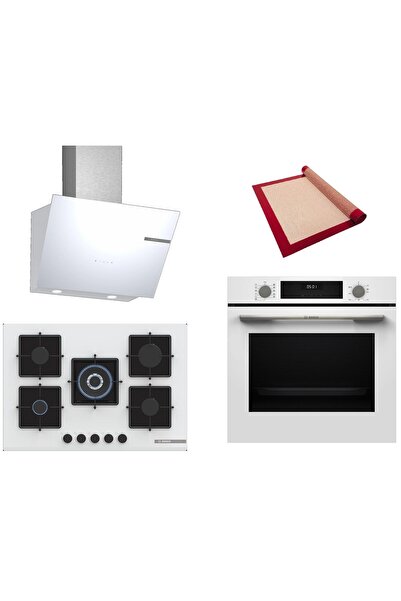 Bosch Beyaz 3 lü Ankastre Set (HUA717BV0T-PNQ7B2P30O-DWK66PJ20T) Buhar Destekli - Pişirme Matı ile