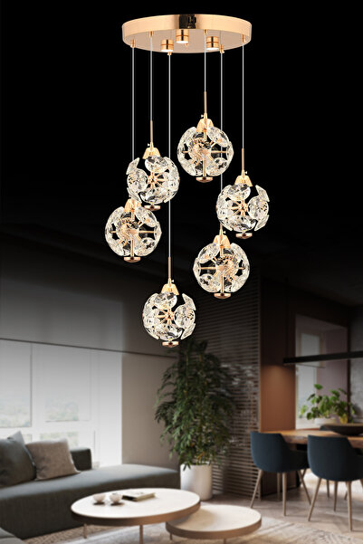 İstanbul Avize Dali 6'lı Gold 3 Renk Ledli Modern Led Avize