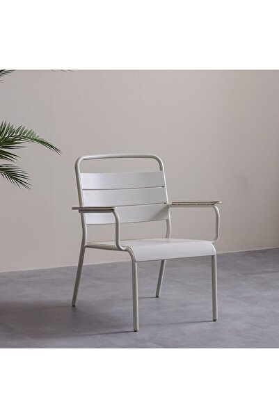 Danube Home كرسي شينولا الخارجي - مقعد فولاذي أبيض أنيق للفناء والحديقة - متي...