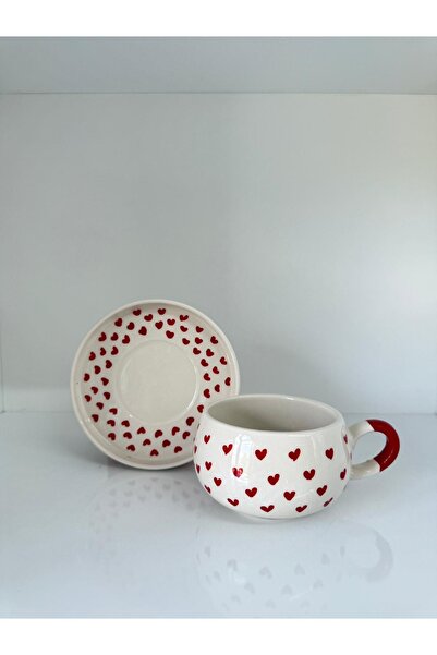 evlashop Heart Patterned Ceramic Cup/Mug with Plate