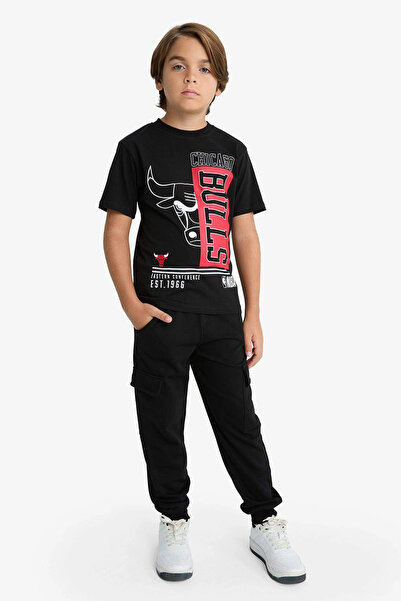 DeFacto F4171 Black Boys' Elastic Waist Cargo Sweatpants