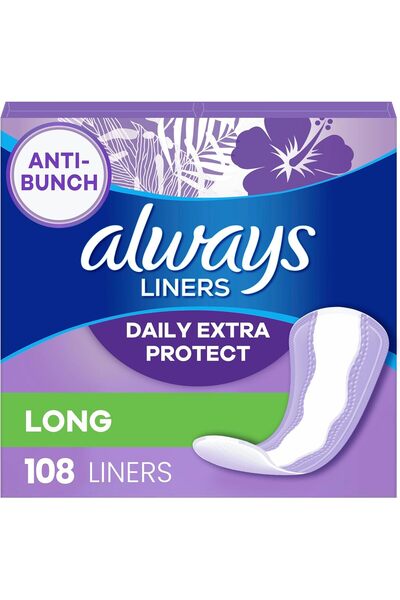 Always بطانات يومية إضافية للحماية، طويلة، بطانات يومية بدون رائحة، 108 فوط صحية