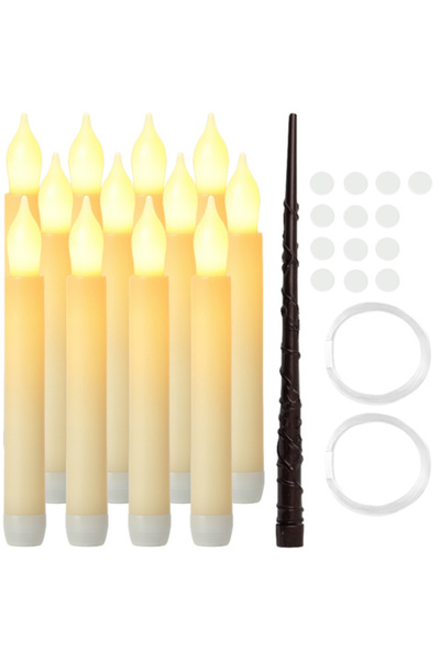zola Set of 12 magic LED candles and wand remote control, warm white light, hanging, mounting accessories
