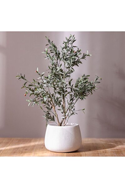 Danube Home وعاء من الفخار الليفي بخطوط متناسقة - أبيض - 55×55×37 سم - إكسسوا...