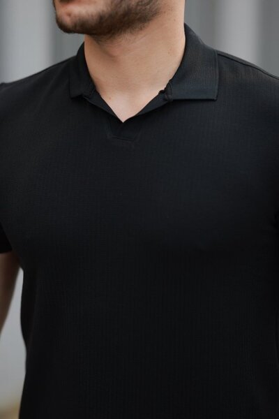 Wear Up Ανδρικό μπλουζάκι με κοντό μανίκι με υφή βάφλα - L - Μαύρο