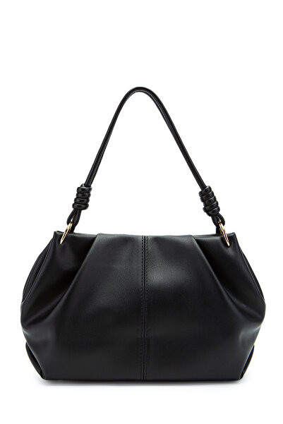 minebag Drawstring Detailed Matte Chenille Handbag Black