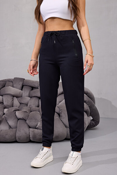 BİKELİFE Kadın Yüksek Bel Likralı Rahat Kumaş Jogger Beli Lastikli Pantolon