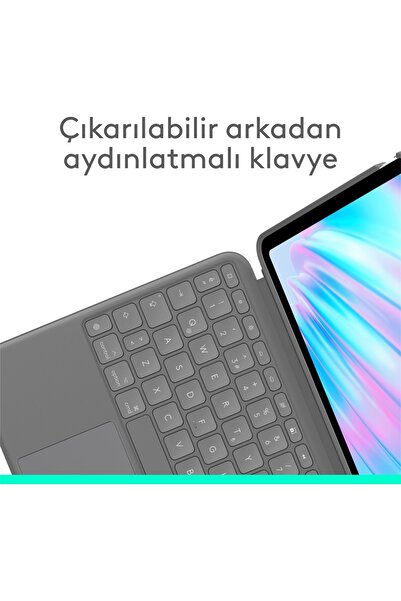logitech Combo Touch 11" iPad Air M2 ile Uyumlu Türkçe Klavyeli Tablet Kılıfı, Gri 920-013126