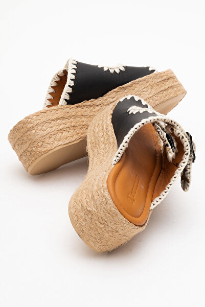 Dericlub Women's Straw Thick Sole Double Strap Slippers Real Leather Zy 8090