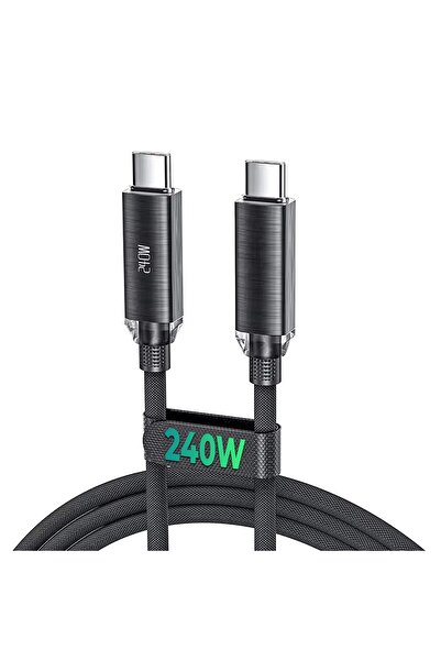 Timebox Cablu de încărcare și transfer de date, încărcare super rapidă, 240W, 2 m, nailon, USB-C la Type-C, negru