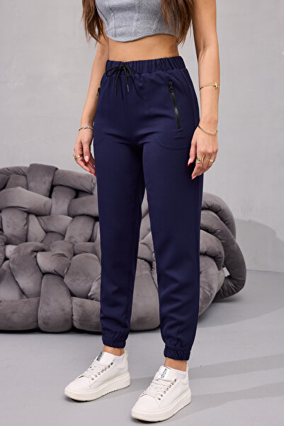 BİKELİFE Kadın Yüksek Bel Likralı Rahat Kumaş Jogger Beli Lastikli Pantolon