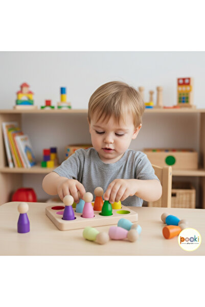 Pooki playroom Peg Bebek 12 Li Waldorf Gökkuşağı İnsan Figürleri