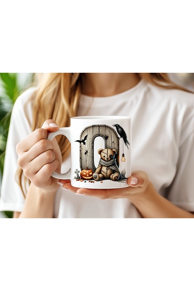 Beramussa كوب على شكل حرف O مع تصميم الدب لهالوين - غراب هالوين والقرع - مخيف...