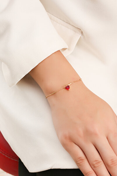 LİNOVE JEWELLERY Gümüş Kalpli Bileklik, 925 Ayar Gümüş Üzeri Gold Kaplama Kal...