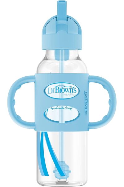 Dr.Brown's Dr. Brown's Spill-Proof Straw Bottle with Silicone Handles, Blue, ...