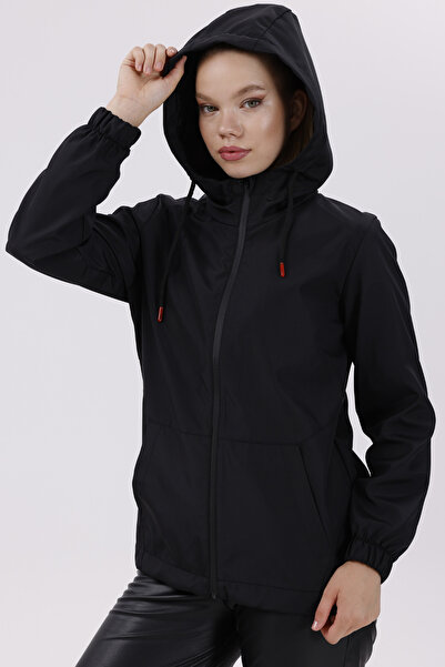 freemen Women's Black Waterproof and Windproof Lined Hooded Raincoat - Windbreaker