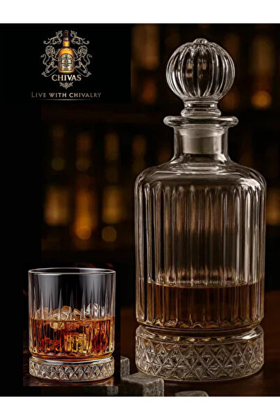 MADAME LUDA Chivas Regal 7 Piece Whiskey-Vodka-Cognac Set. (6 Whisky Glasses - 1 Caraf Decanter)