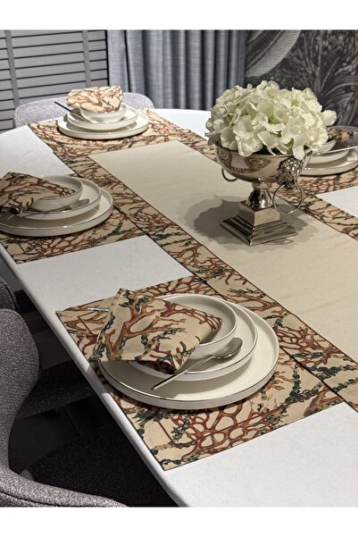 Heriya 6-Piece Linen Tulip Patterned American Serving and Runner - 6 Napkins