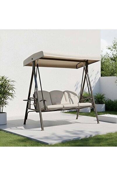 Danube Home Aldora 3-Seater Swing with Canopy - Beige Outdoor Swing Set with ...