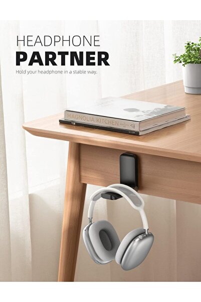 Lamicall Headphone Stand Sticky Headset Hanger Adhesive Hook Under Desk - Black