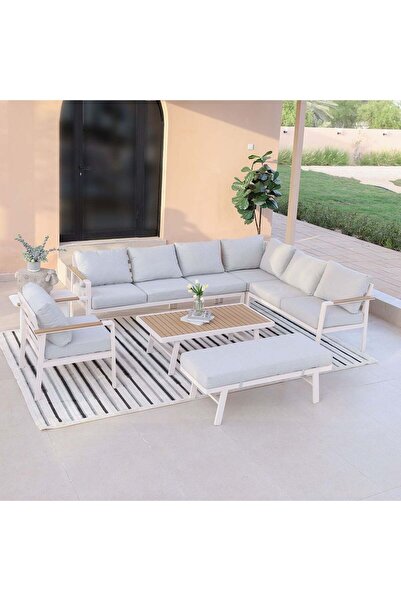 Danube Home Aston 9-Seater Outdoor Corner Sofa Set with Footrest & Coffee Tab...
