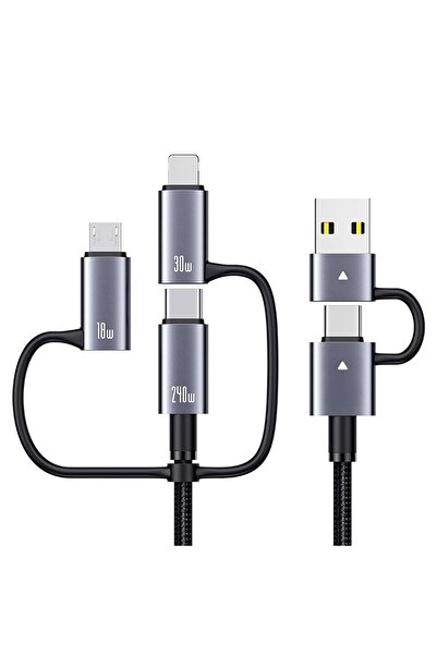 Timebox Cablu de încărcare și transfer de date cu încărcare rapidă 240W 1,2m 5 în 1 2 x USB-C USB Lightning Micro