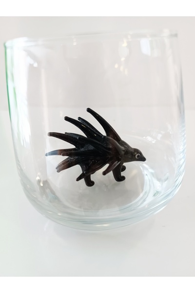 ADAMODART Black Hedgehog Glass Figured Water Cup